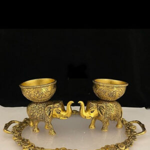 VYOM CURATIONS Precious Items ELP- BR- 073 Bowl- 5 In Tray- 14 In x 10 In Brass