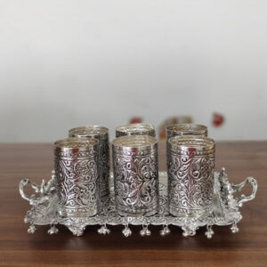 VYOM CURATIONS Precious Items GLS- BR- 058 Glass- 4 In Tray-10 In x 7 In Brass