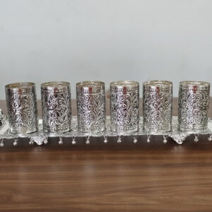 VYOM CURATIONS Precious Items GLS- BR- 059 Glass- 4 In Tray- 21 In x 7 In Brass