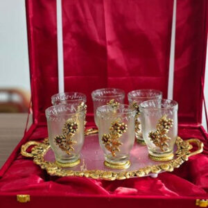 VYOM CURATIONS Precious Items GLS- BR- 060 Glass- 4 In Tray- 8 In x 7 In Brass